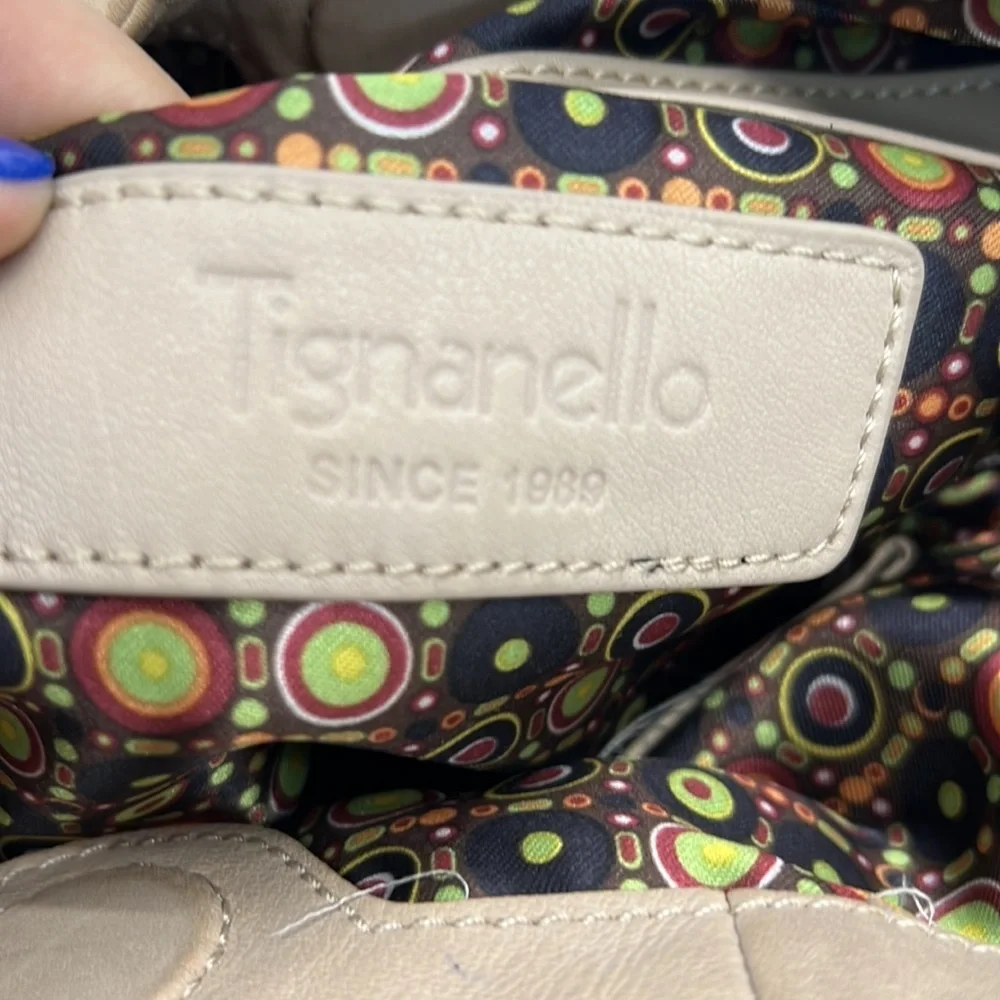 Tignanello Large Beige Leather Hobo Shoulder Bag